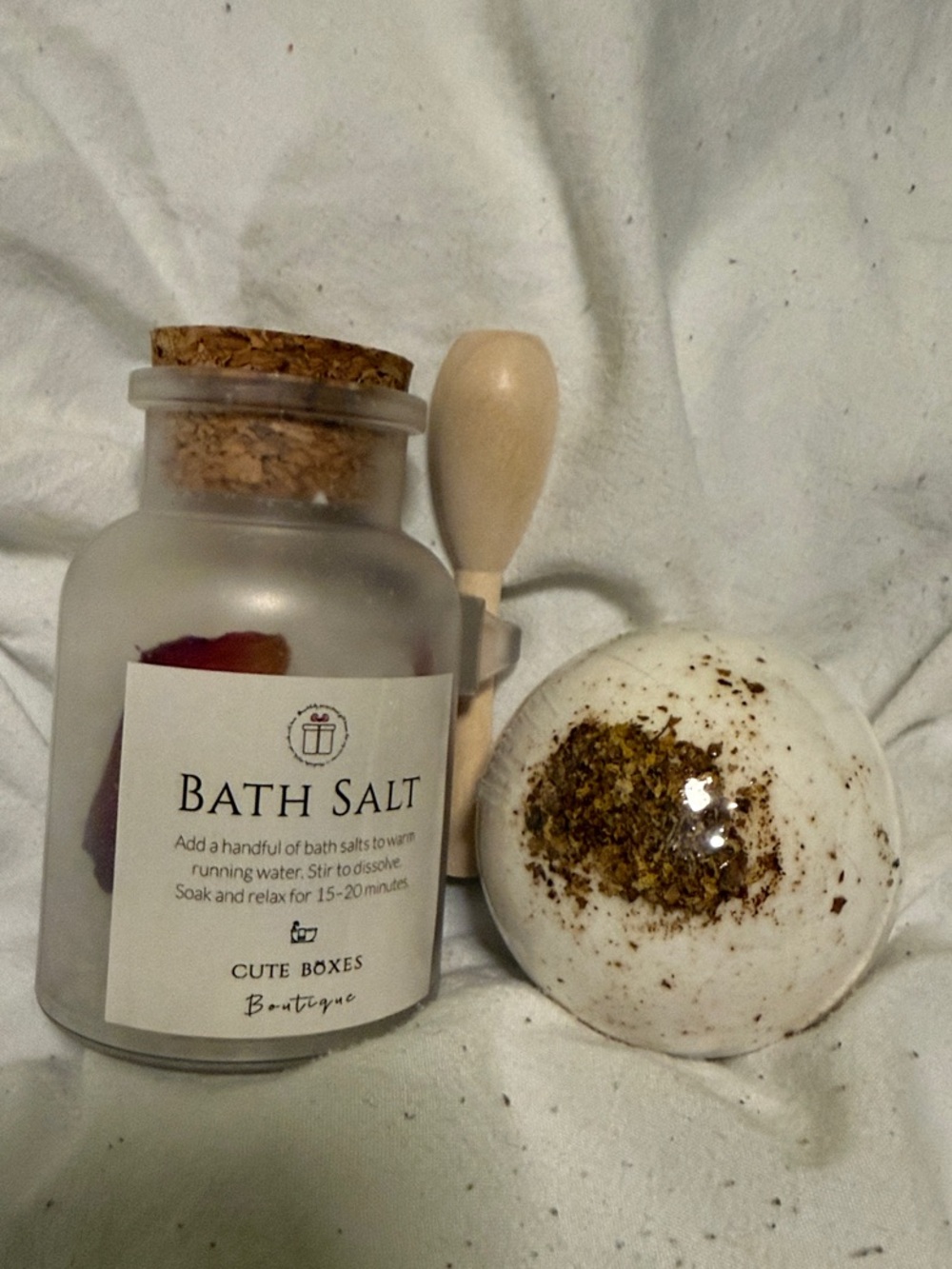 Bath Salt Jar and White Floral Bath Bomb